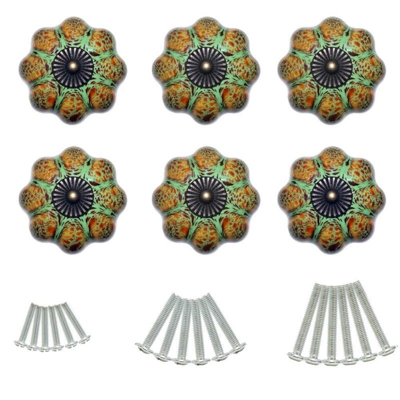 IEIK Ceramic Glazed Cabinet Knobs Pumpkin Shape Classy Vintage Decorative Knobs Cabinet Closet Drawers Dresser Pull Handle 6 Pack (Green) - Image 2